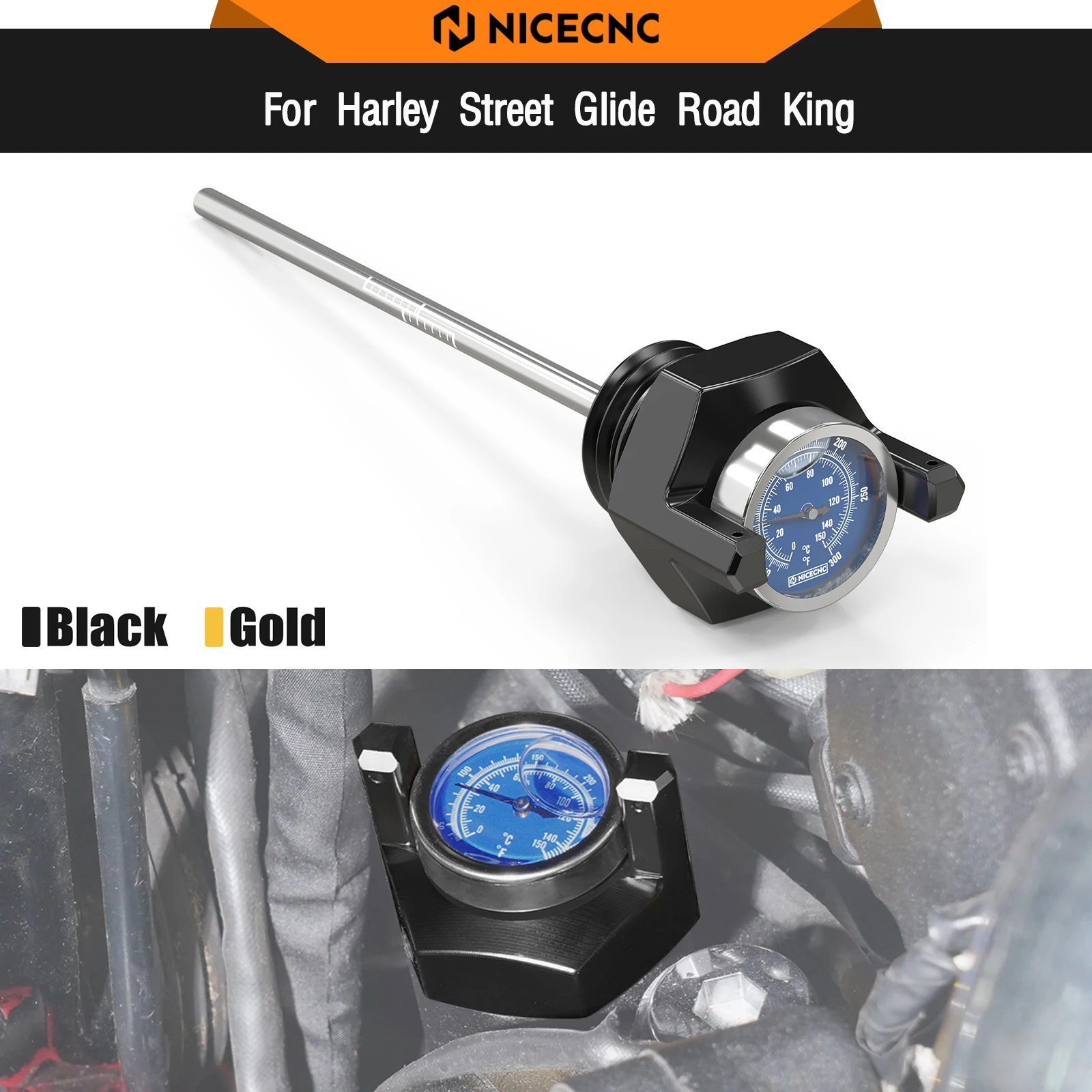 

For Harley Street Glide FLHX 2017-2024 Oil Dipstick w/ Thermometer Gauge Road King FLHR Road Glide Limited FLTRK Electra Glide