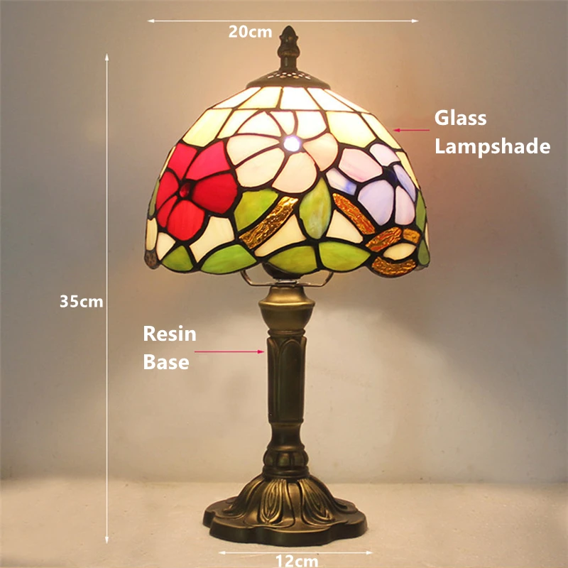 Retro Tiffany Table Lamp E27 Stained Glass Lampshade Mediterranean Style Baroque Table Light Bedroom Bedside Nightstand Lighting