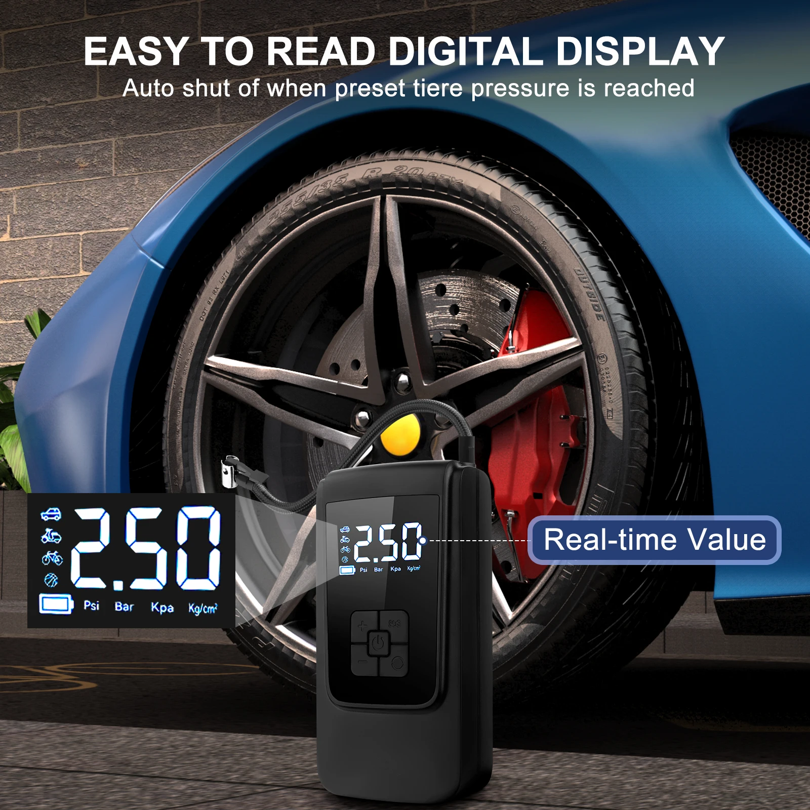 Portable Air Compressor Tires Inflator Pump Wireless Tire Inflator Pump Accurate Pressure Air Pump for Motorcycle Bicycle Ball