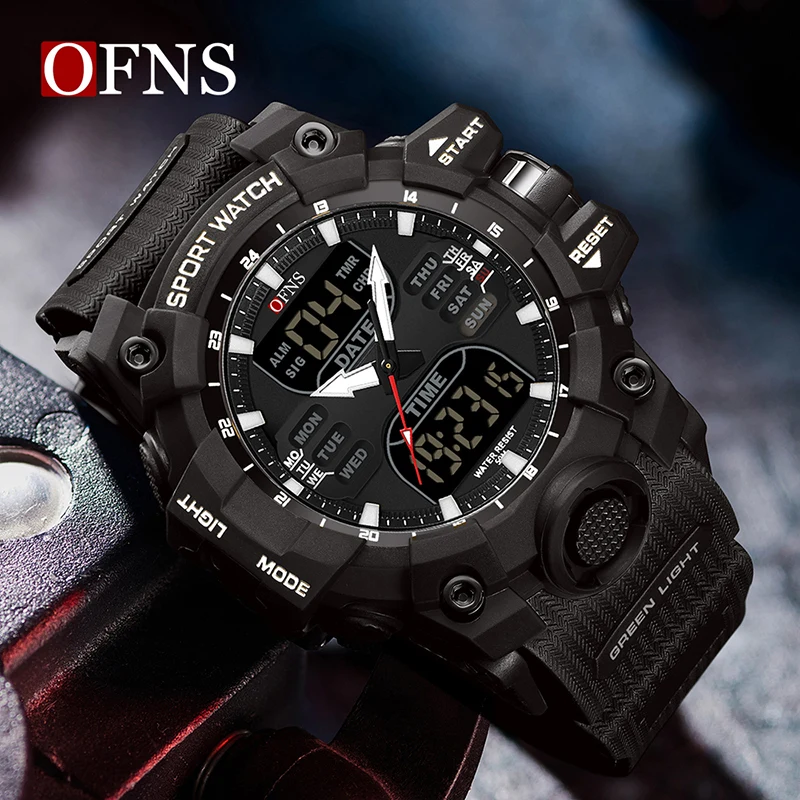 OFNS Top Luxury Watches Men Dual Display Watch Waterproof Mens Sport Wristwatch Men Military Clock Male Stopwatch Relojes hombre