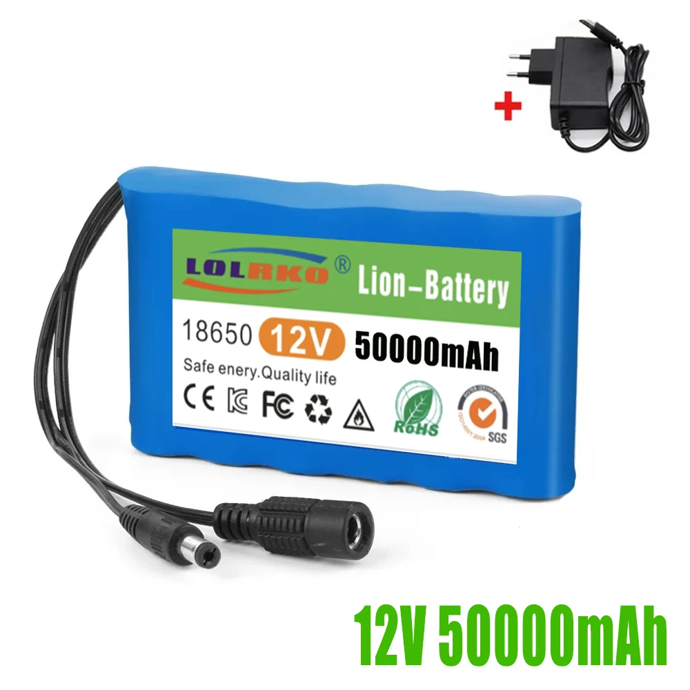 100% New 3S2P Protection Plate12V 50Ah Battery Pack 12V 50000mAh 18650 Lithium ion DC 12.6V Super Rechargeable Battery + Charger