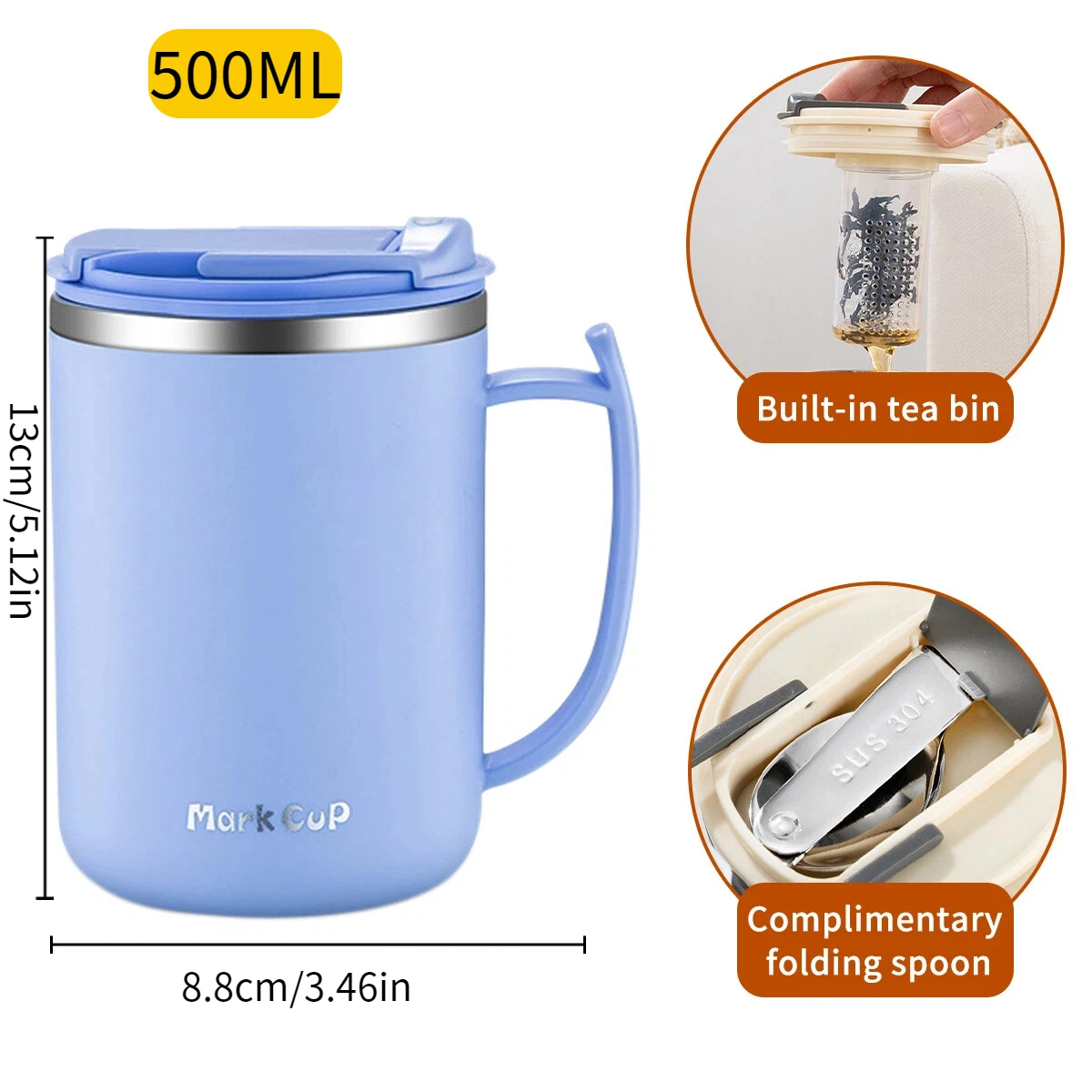 500 ml dubbellaagse mok 304 roestvrij staal geïsoleerde koffiekop met handvat draagbare verzegelde waterbeker drinkgerei voor student kind