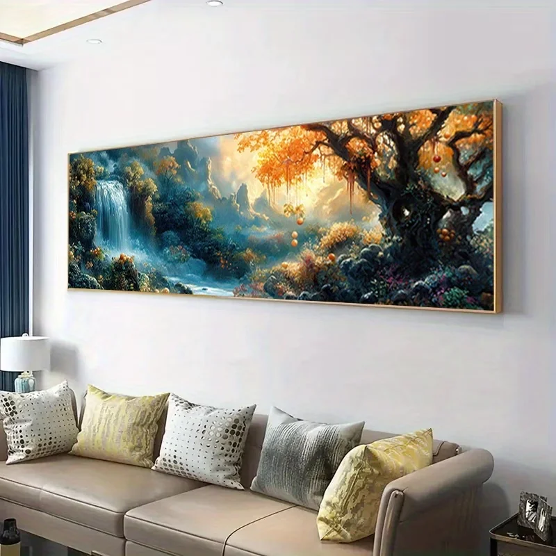 

Large Size Diy Diamond Painting Brilliant Autumn Scenery Waterfall Golden Leaves Mosaic Full Square Round Diamond Art Embroidery