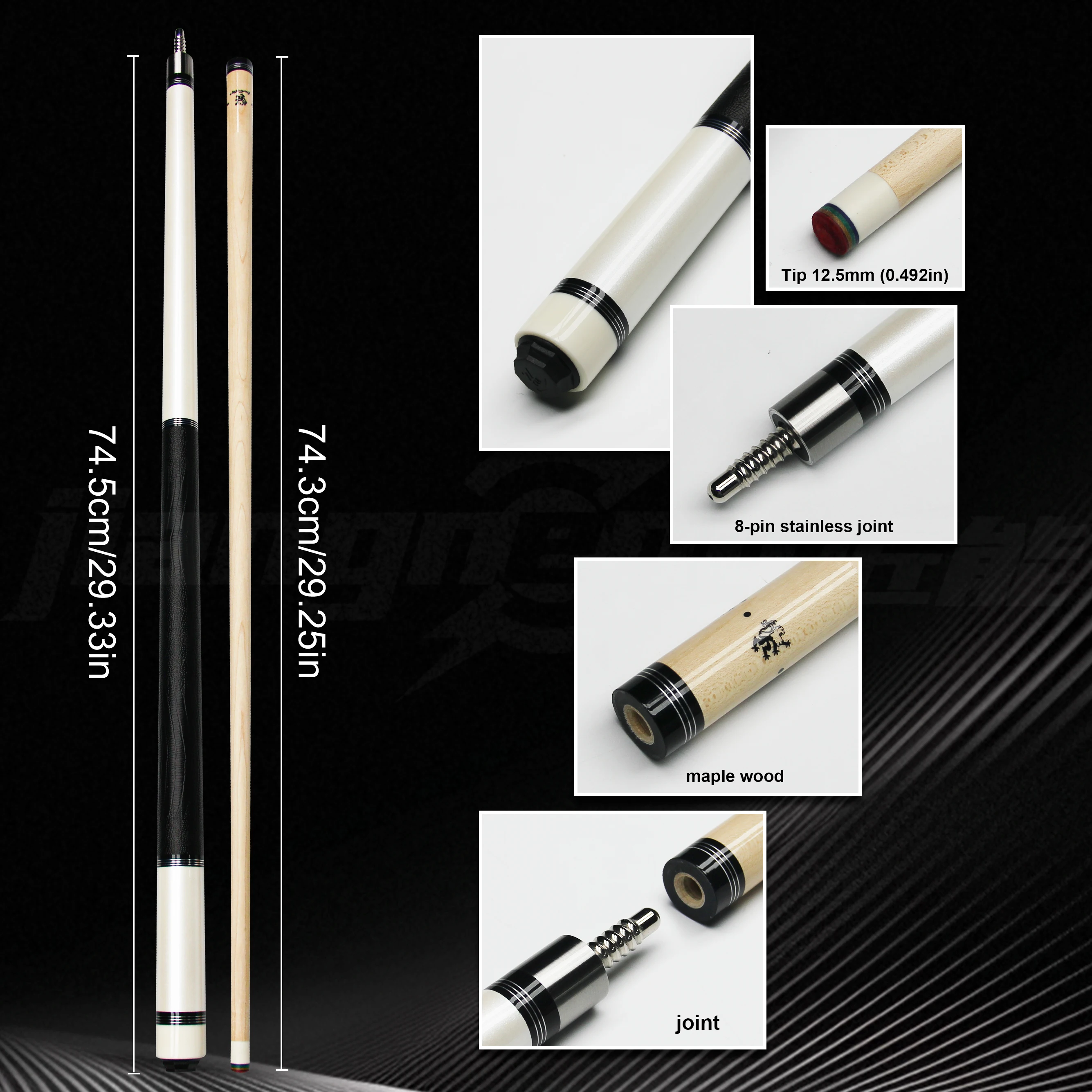 عصا البلياردو الاحترافية 12.5 مم طرف مركب متعدد الطبقات مكون من قطعتين من وصلة البناء المصنوعة من الفولاذ المقاوم للصدأ #4