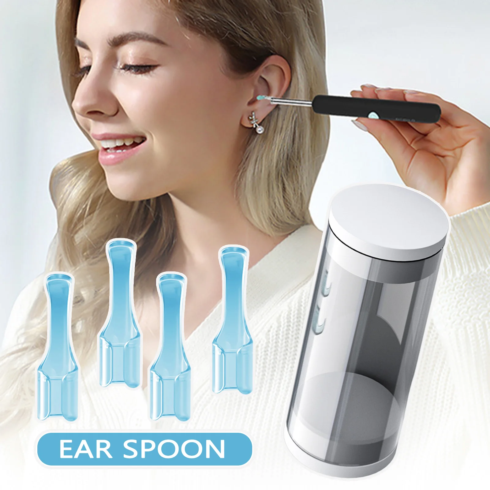 4pcs Visuals Ear Spoon Tips Replacement Smoothly Edge Ear Wax Removal Tips For Teens Adults Women Men