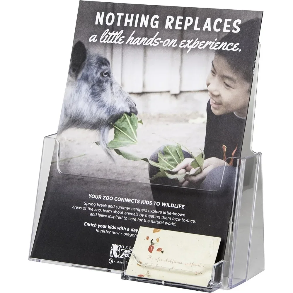 

LHF-P120 - Plastic Flyer Holder 8.5 x 11 with Business Card Pocket in Bulk - Acrylic Stand Rack Suitable for Brochure