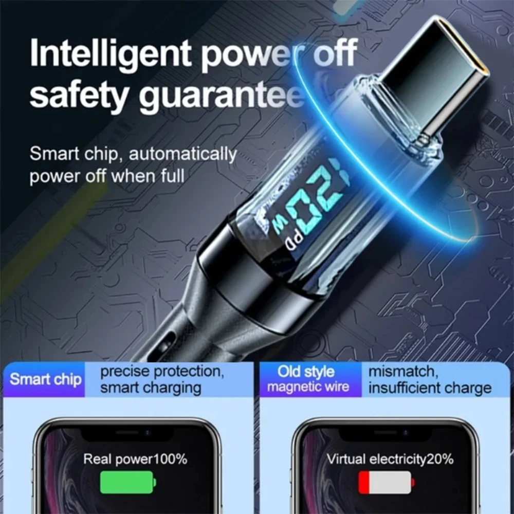 NNBILI New 120W LED Digital Display Quick Charge USB Type C Cable For Samsung Xiaomi vivo Redmi Huawei Fast Charging Data Cord image 3