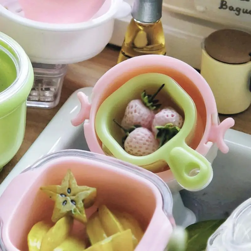Mini Dollhouse Fruit Draining Basket 4Pcs Double Layer Realistic Vegetable Tray for Dollhouse DIY Craft Supplies