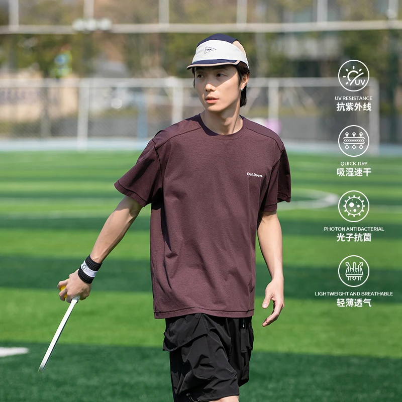 

【Mirrordust】Summer outdoor cool elastic loose sun protection short-sleeved T-shirt men's light quick-drying sportswear