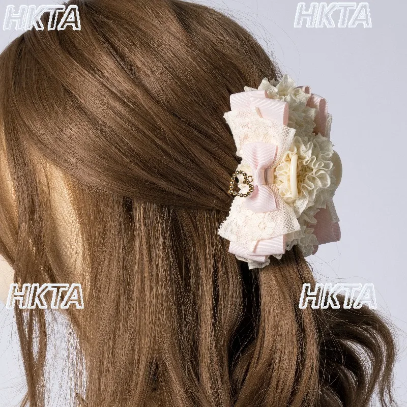 pinces-a-cheveux-lolita-japonaises-mignonnes-de-production-en-serie-accessoires-de-coiffure-pour-femme-avec-nœud-en-dentelle-et-maille-style-doux-accessoires-vestimentaires-pour-femme