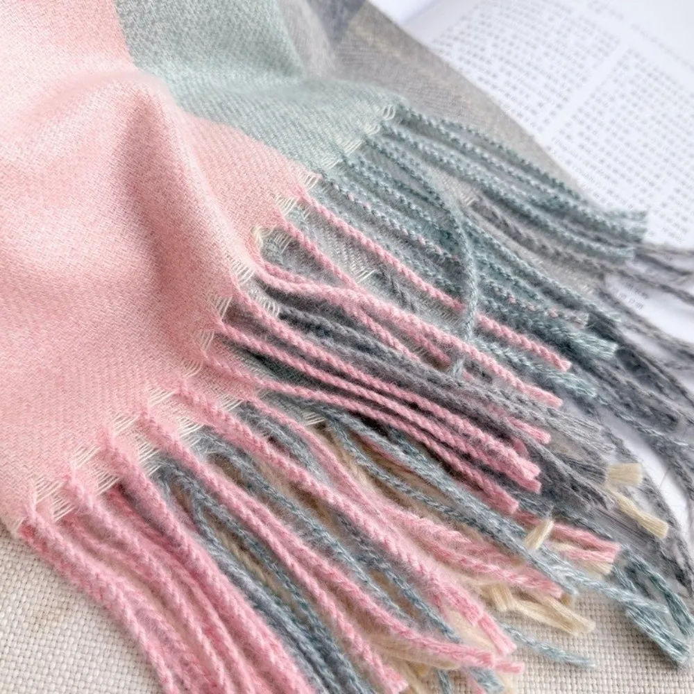 Fashion Rainbow Color Cashmere Shawl Plaid Pattern Neck Protection Winter Scarf Tassel Warm Scarf