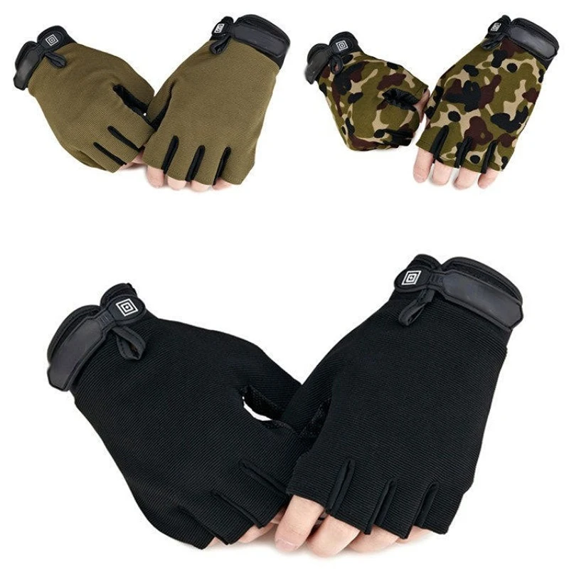 Men Camouflage Tactical Gloves Outdoor Sport Cycling Half Finger Anti-Slip Shock-Absorbing Fitness Fingerless Mittens Warmer