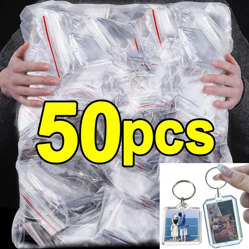 5/50pcs Transparent Photo Frame Keychain Tassels Snap-In Custom Insert Photo Acrylic Blank Keyring Clear Blank Picture Pendant