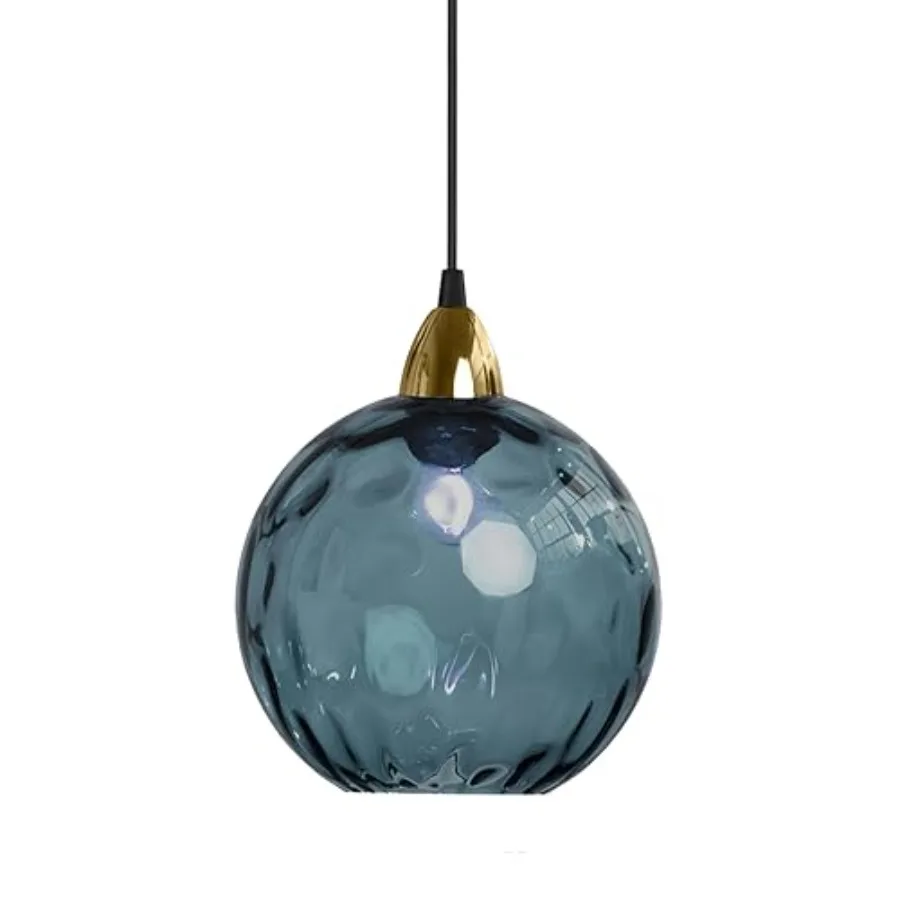 

20cm/7.9'' Industrial Vintage Spherical Glass Pendant Light E26 Ceiling Hanging Lamp Gold Finish and Ripple Glass Globe Shade D