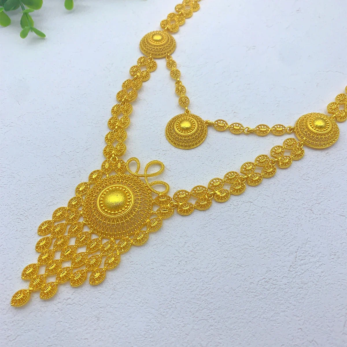 ANIID African 24K Gold Color Long Necklace Jewelry Set Nigerian Party Bridal Wedding Ethiopian Luxury Dubai Indian Wholesale