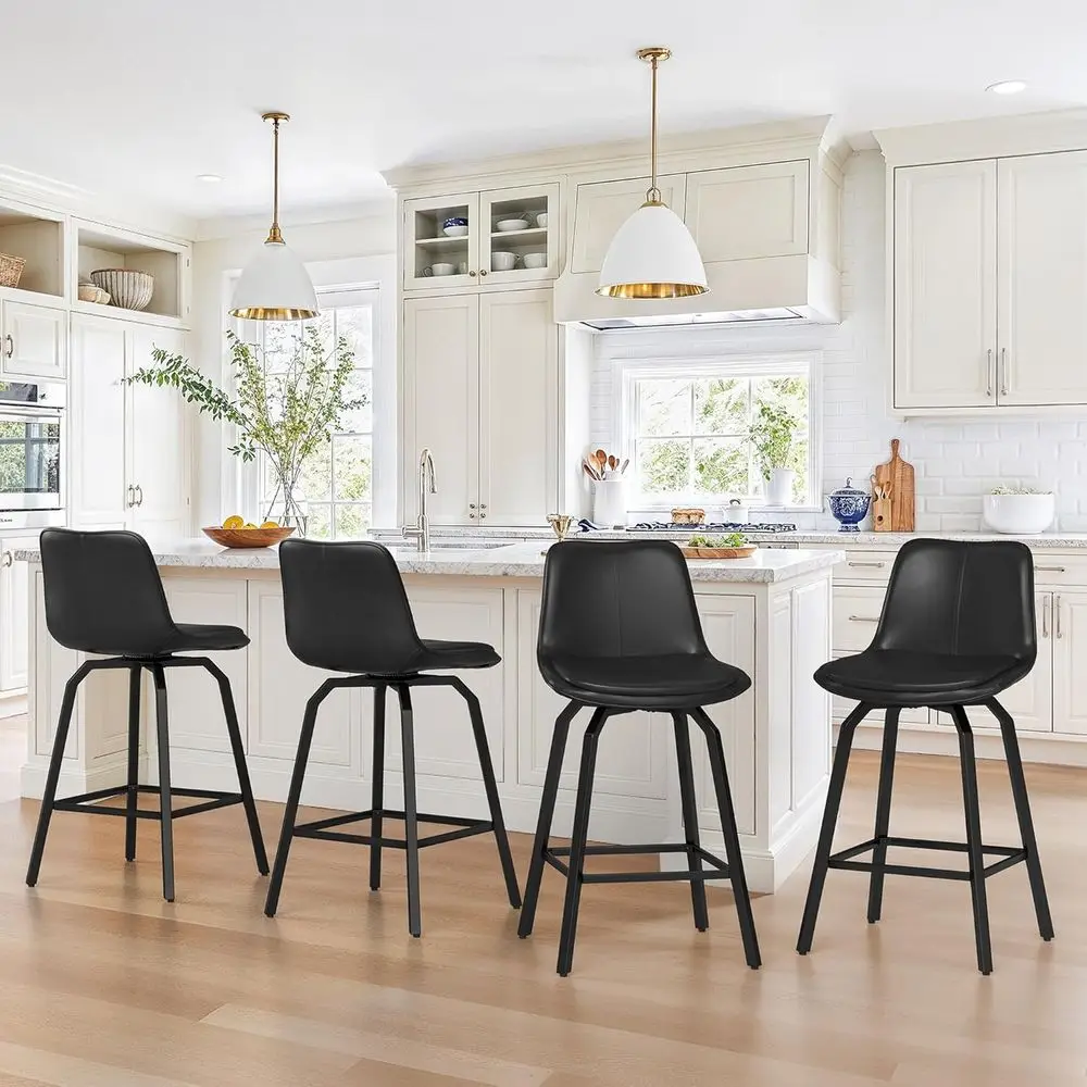 

Set of 4 26 Counter Height Swivel Bar Stools with Padded Leather Seats and Backs for Kitchen Island Dining, Black
