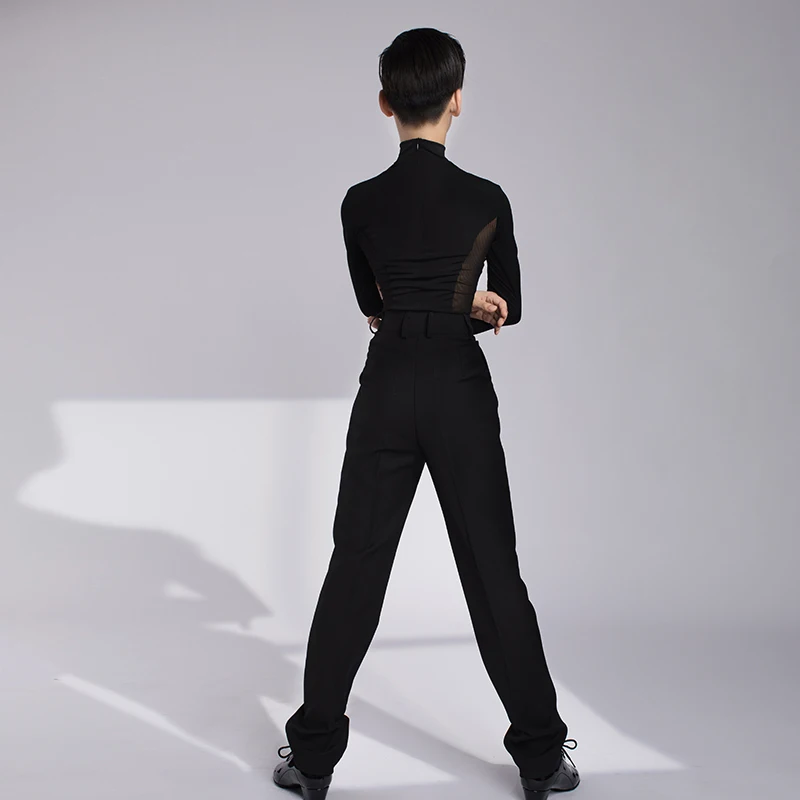 Boys Latin Dance Competition Costume Black Long Sleeve Tops Pants Ballroom Dance Clothing Professional Latin Clothes DL10836