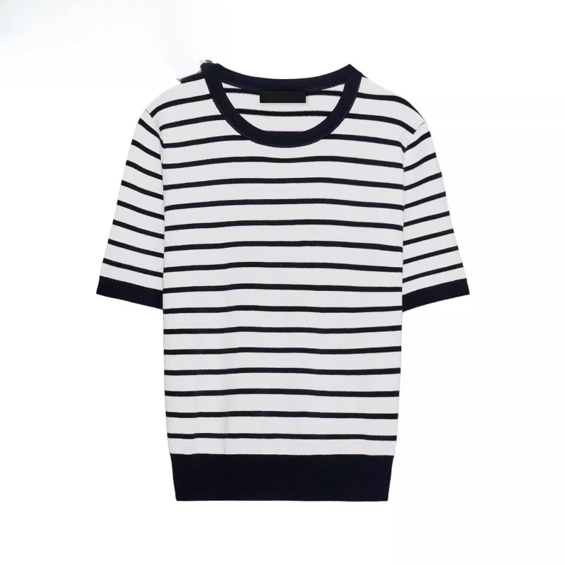 

Basic Knitted ort Sve round Ne T-irt Color Blo Ribbed Women's Autumn Faion Top Comfortable Loose Fit Stripe...