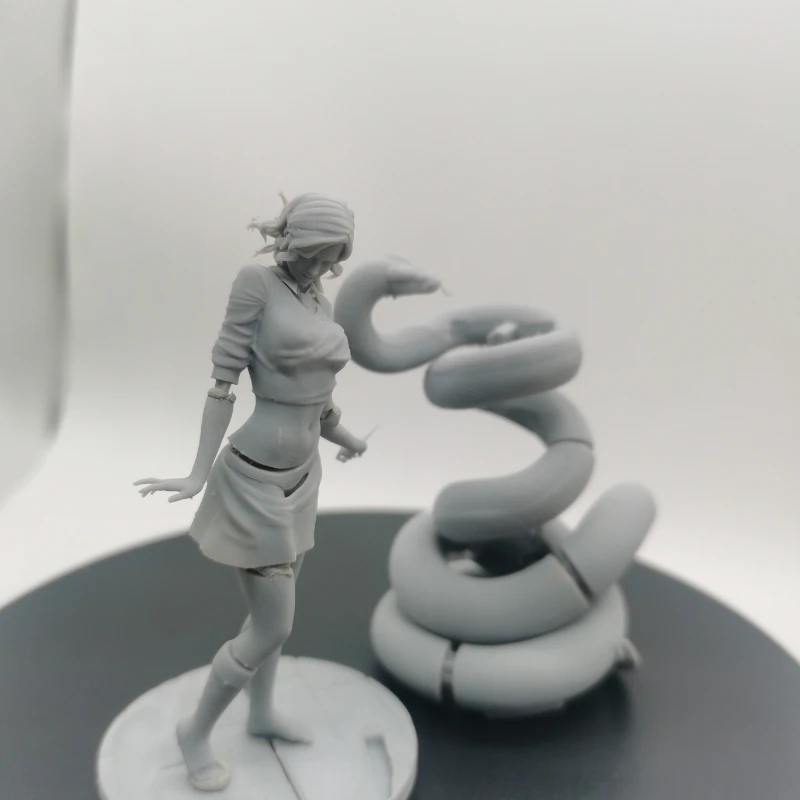 Figura in resina in scala 1/24 Ragazza magica e serpente Kit modello assemblato Statua Giocattolo di stampa 3D smontato e non verniciato