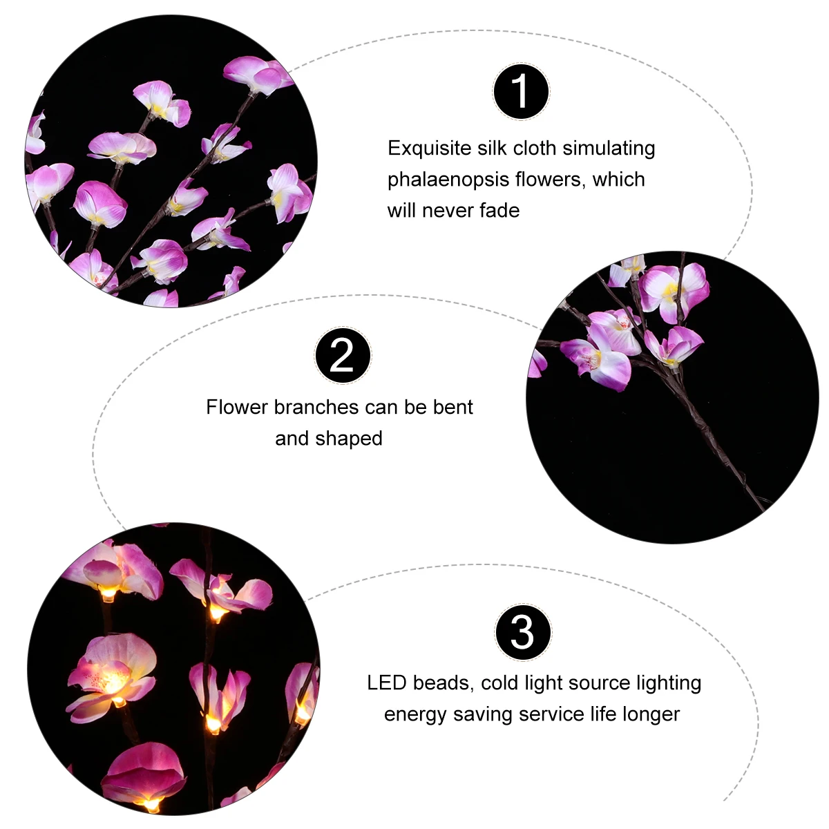 

1pc Led Simulation Phalaenopsis Branches Decorative Light Creative Home Party Bedroom Bar Store Use Bending Design Photo Prop