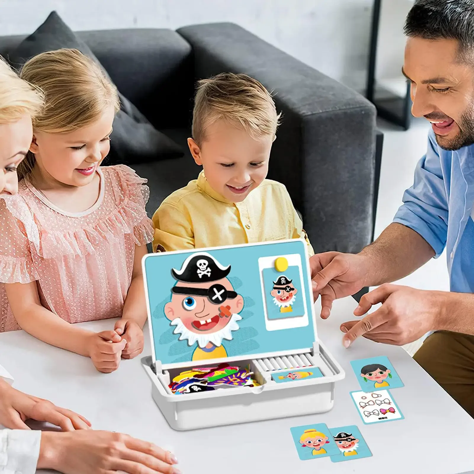 Montessori 4-in-1 Learning Toy for Kids 4-8, Magnetic Puzzle & Drawing Board with Reusable Stickers