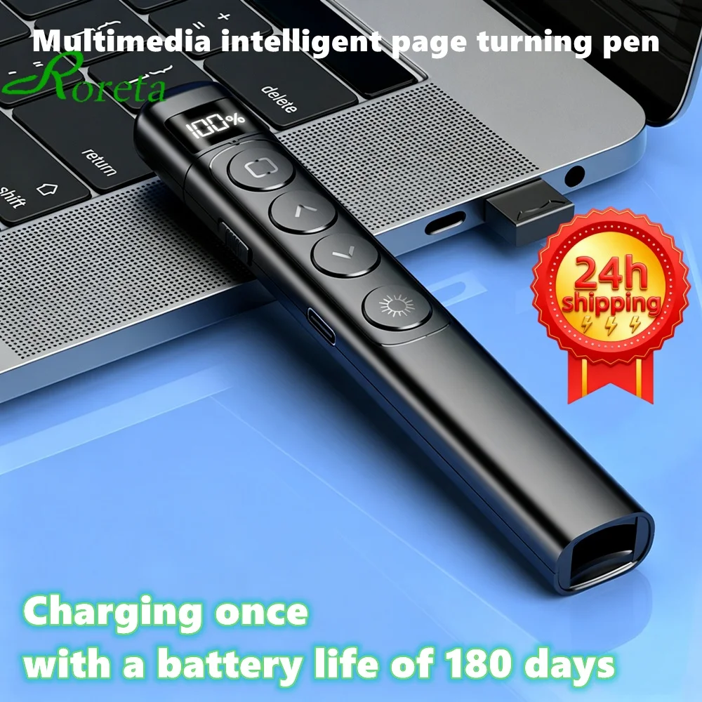 Powerpoint Pen Wireless Presentation Clicker Type-C Rechagable Remote Control Pen for Office Teaching Projector PPT Presenter