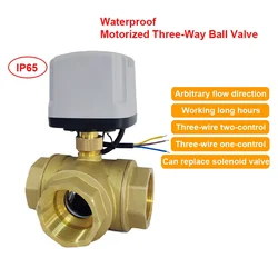 Waterproof Electric Ball Valve Brass Three-Way T/L type Three-Wire two-control Three-Wire one-control 220V 24V 12V Motorized