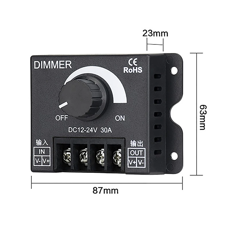 Adjustable Brightness Driver DC Voltage Regulator 30A 360W Power Supply Adjustable Speed Controller 12V-24V LED Dimmer Switch