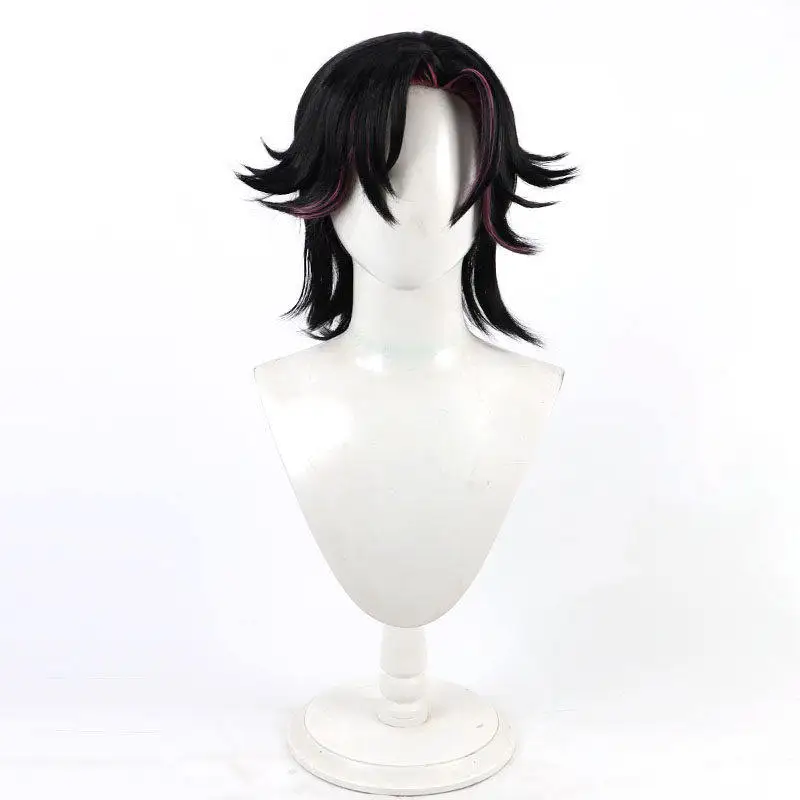 Vezalius Bandage Cosplay Wig vtuber Black Short Pink Heat Resistant Synthetic Hair Halloween Party Role Play Carnival + Wig Cap view 5