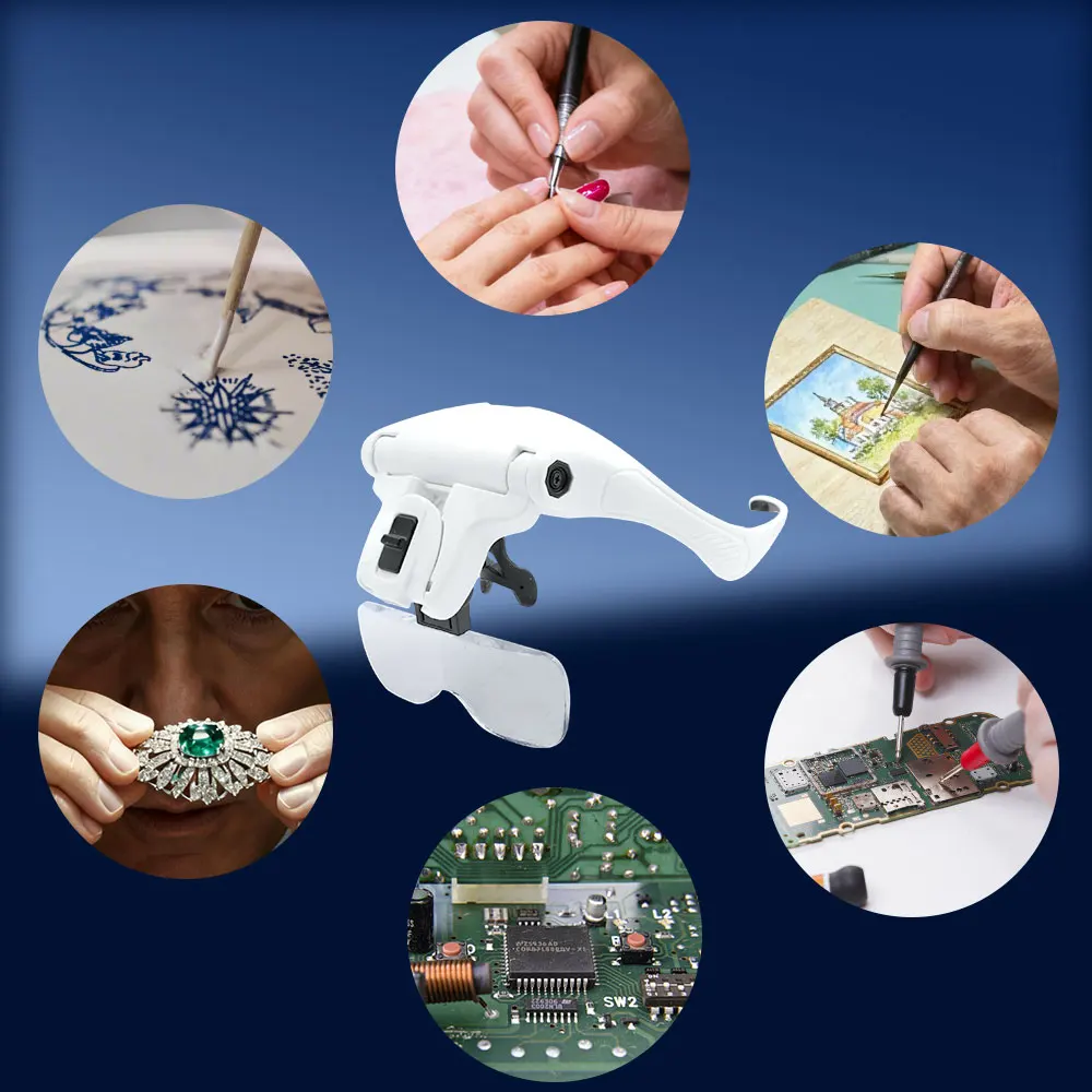 Magnifying Glasses LED Light Lamp Head Loupe Jeweler Headband Magnifier Eye Glasses Optical Glass Tool Repair Reading Magnifier