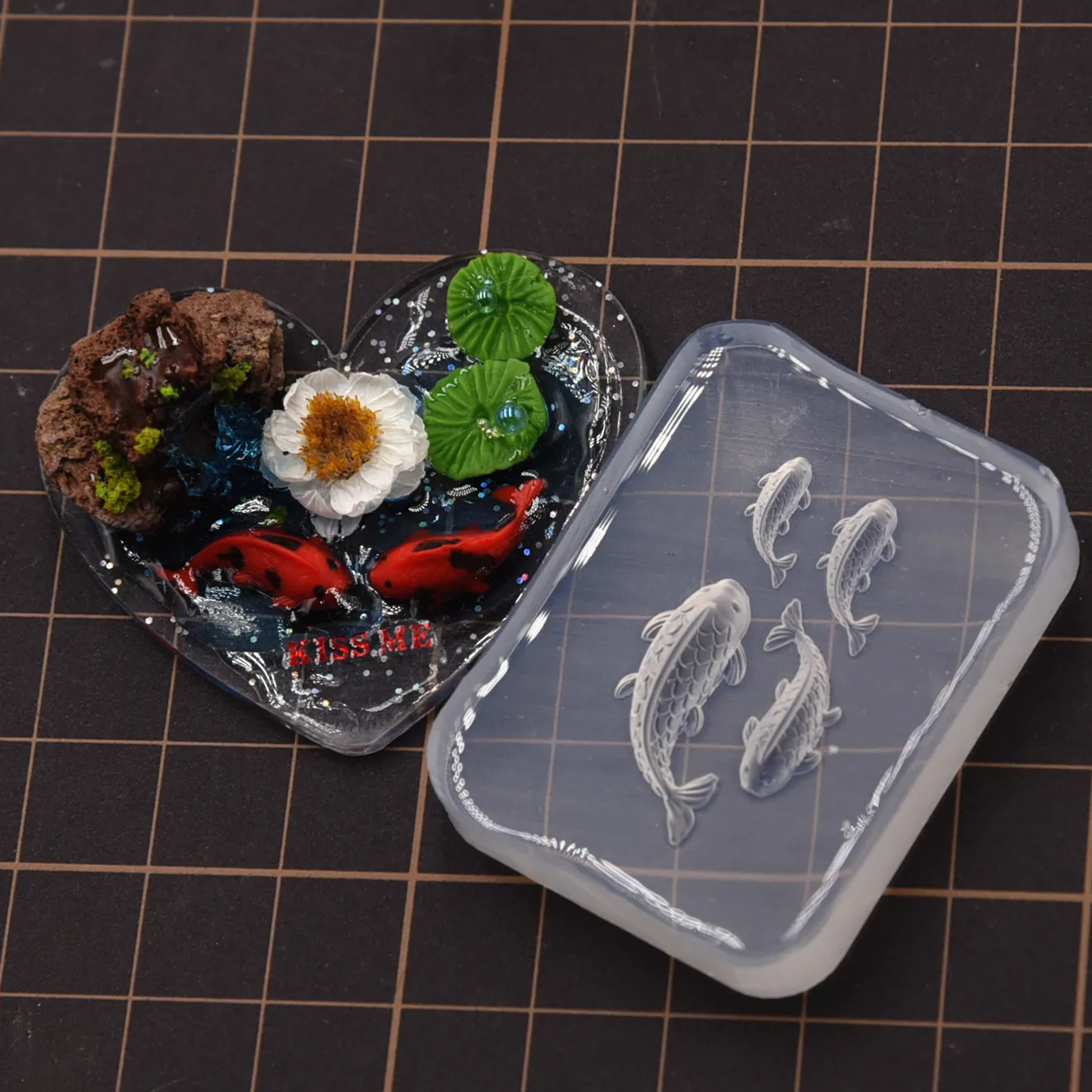 Porcelian Resin Clay Cute Mini Koi Fishing Silicone Mold UV Resin  Jewelry Mini Goldfish DIY Silicone Molds