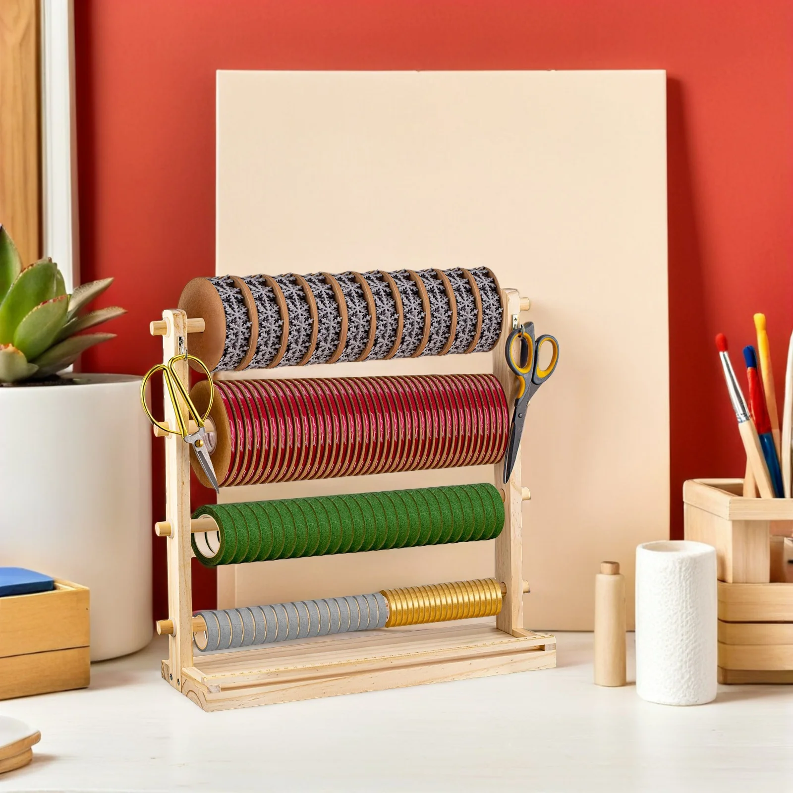 

Wooden Thread Spool Organizer Rack For Sewing Yarn Storage Large Ribbon Holder Display Stand Craft Embroidery Tool