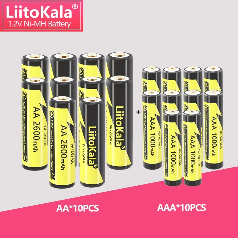 10Pcs LiitoKala AAA 1000mAh/AA 2600mAh 1.2V Ni-MH Rechargeable Battery for Temperature Gun Remote Control Mouse toy with box