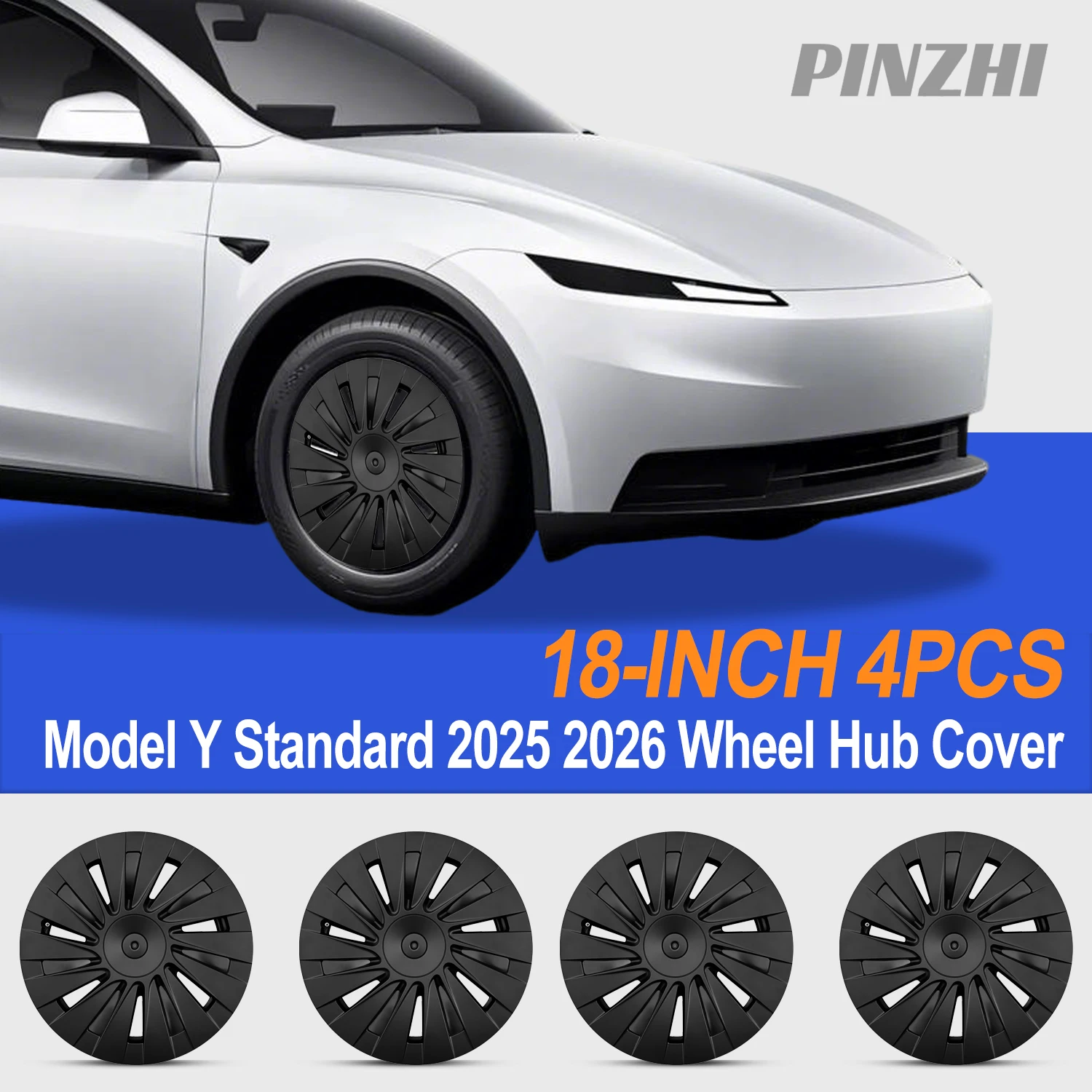 

4PCS Asymmetrical 18 Inch Matte Black Wheel Covers For Tesla Model Y Standard 2025-2026 Full Rim Hub Cap Replacement Accessories