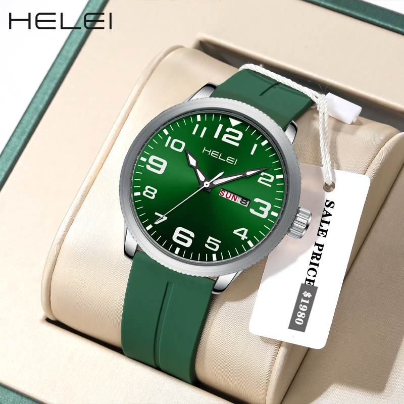 ساعات كوارتز فاخرة للرجال من HELEI مع عرض للتقويم والأسبوع ، ساعة يد مقاومة للماء ، هدايا للرجال ، أزياء