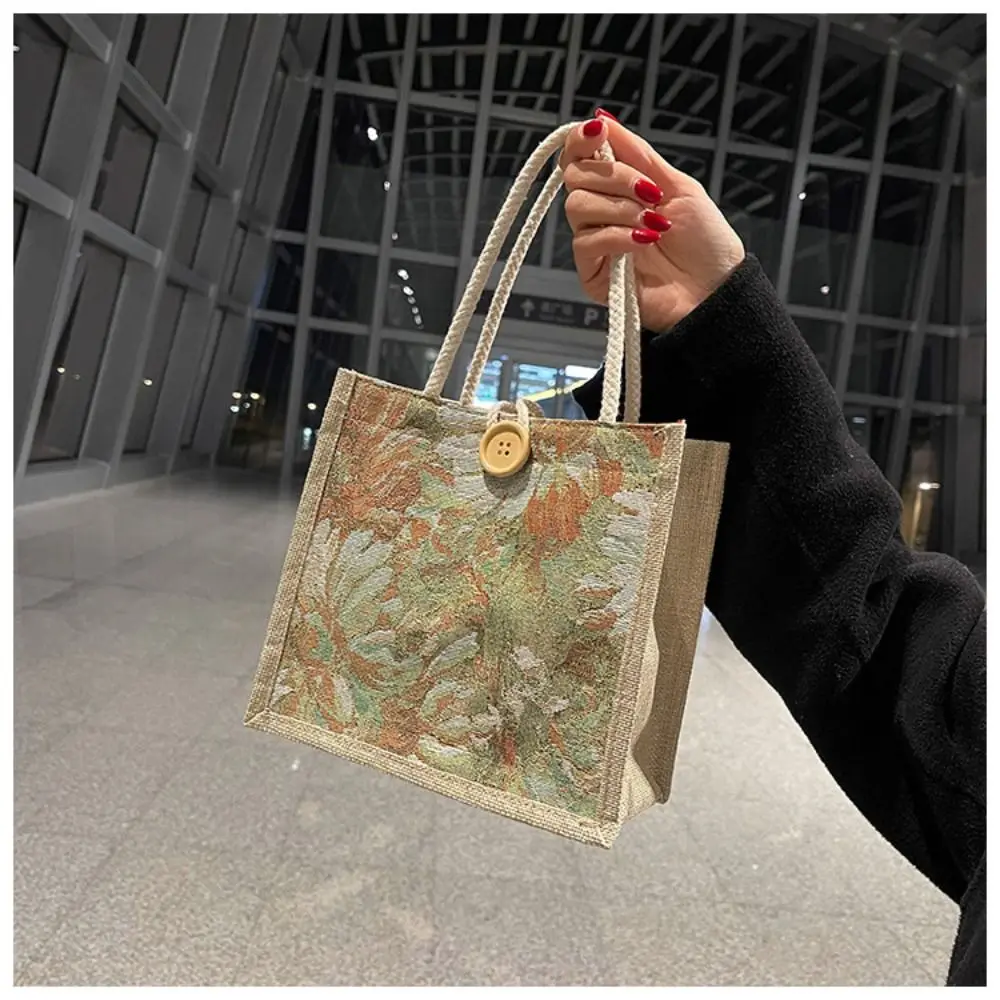 

Travel Linen Gift Tote Bag Hand-Carrying Casual Lunch Bag National Style Shopping Bag Women