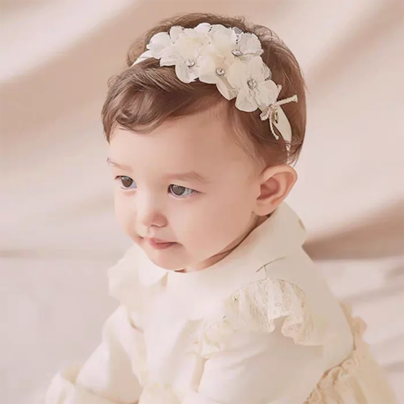 Baby White Flower Headbands Lace Hairbands Bows Elastics Hair Accessories For Baby Girls Newborn Infant Toddlers Kids