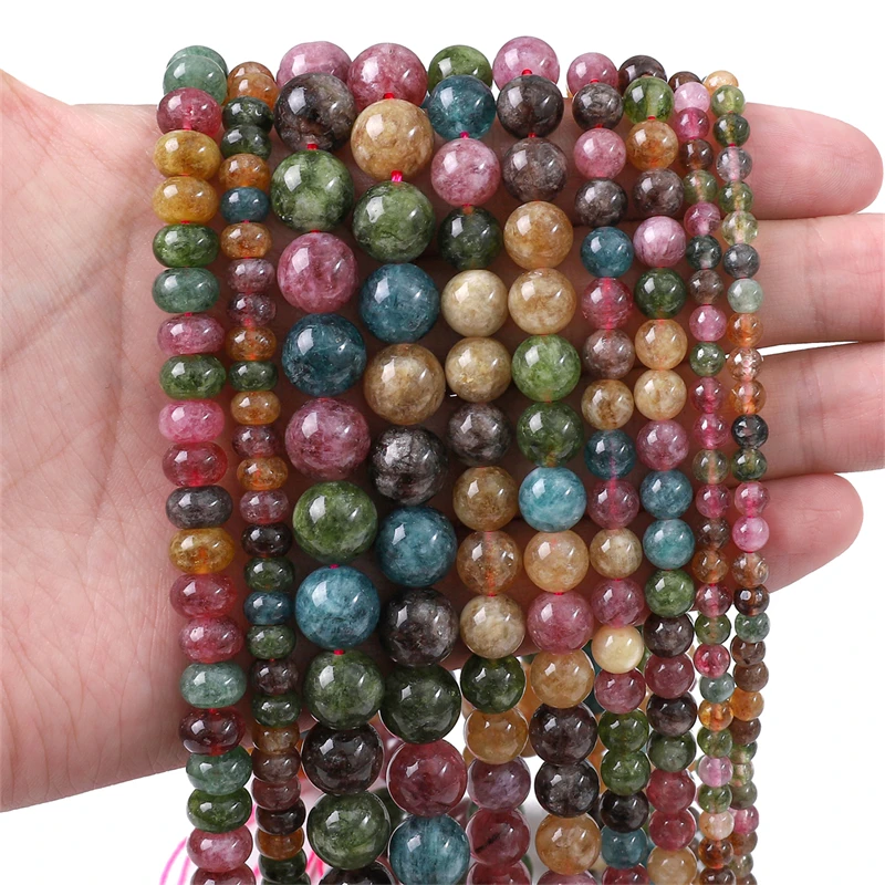 

Natural Stone Rondelle Colorful Tourmaline Abacus Round Loose Space Beads For Jewelry Making Diy Bracelet Necklace Accessories