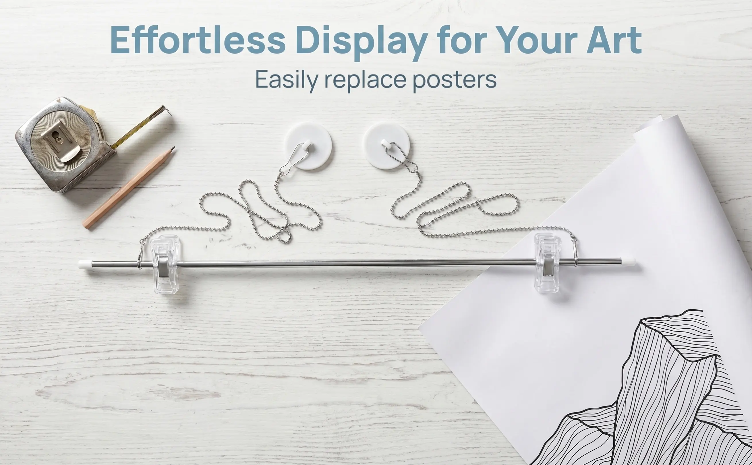 Premium Poster Hanging Pole Set Plastic Metal Construction for Posters Flags Artwork Photos Painting Scroll Wall Decor Hanger