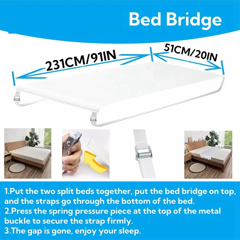 Bed Bridge Twin to ,Long Bed Converter with Metal Button and Fixing Straps.Split Filler for Adjustable Bed-ABRM view 4