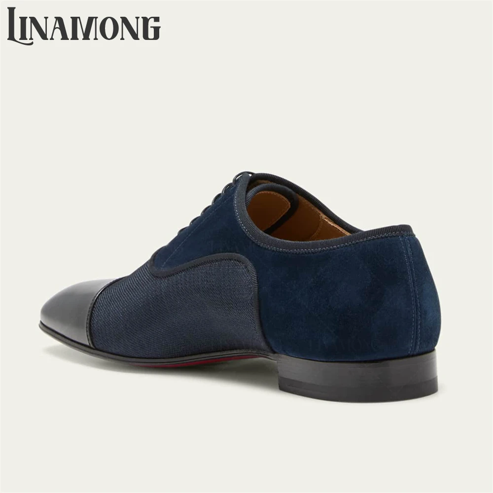 Leather Suede Oxford Shoes for Men Elegant Dark Blue Lace-Up Dress Shoes Classic Style Handmade Wedding Shoes Banquets Footwear - Image 5