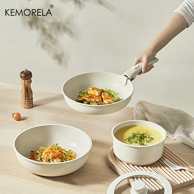 KEMORELA 20PCS Removable Handle Nonstick Pots and Pans Set Induction Kitchen Cookware Set with Detachable Handle PFOA Free