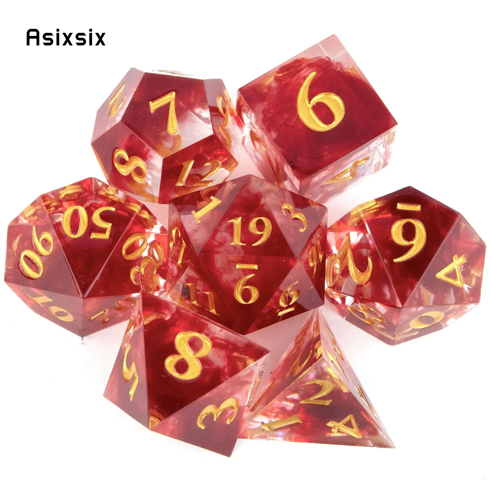 

RESIN Dice, Perfect For Tabletop Rpgs And Card Games 7 Pcs Red Resin Golden Number Sharp Edge Dice Polyhedral Dice Suitable For