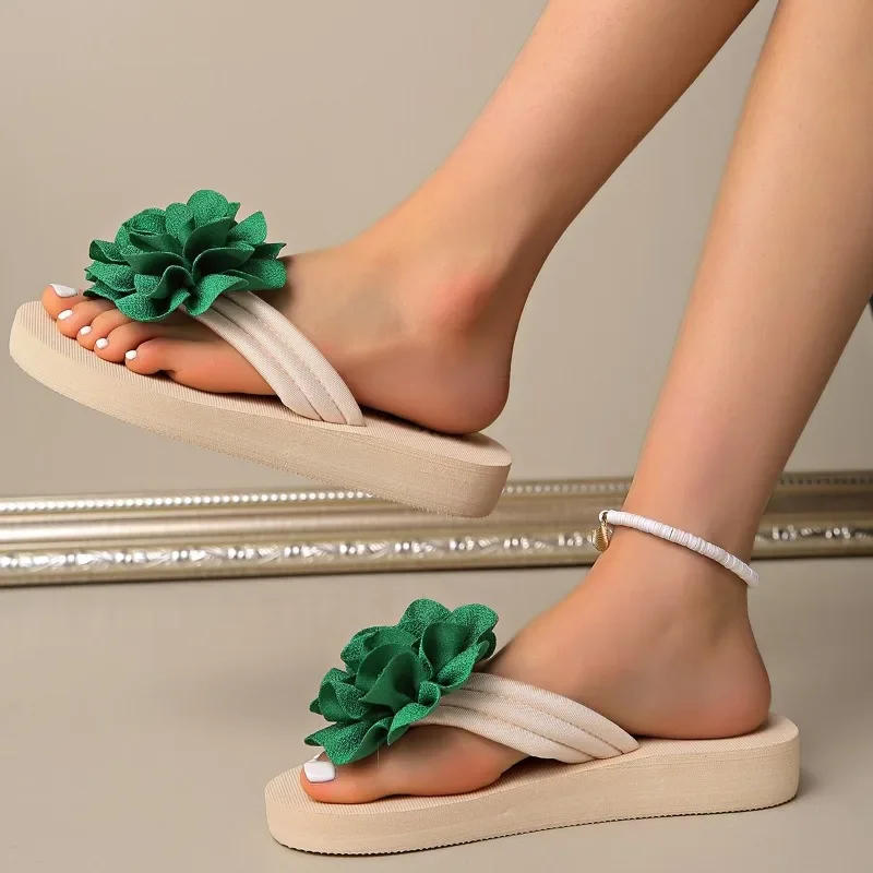 شباشب نسائية كبيرة الحجم 36-43 صنادل عصرية على شكل زهرة الرأس صنادل سميكة القاع خفيفة الوزن وناعمة من الأسفل مفتوحة من الأمام أحذية شاطئ مائة #5