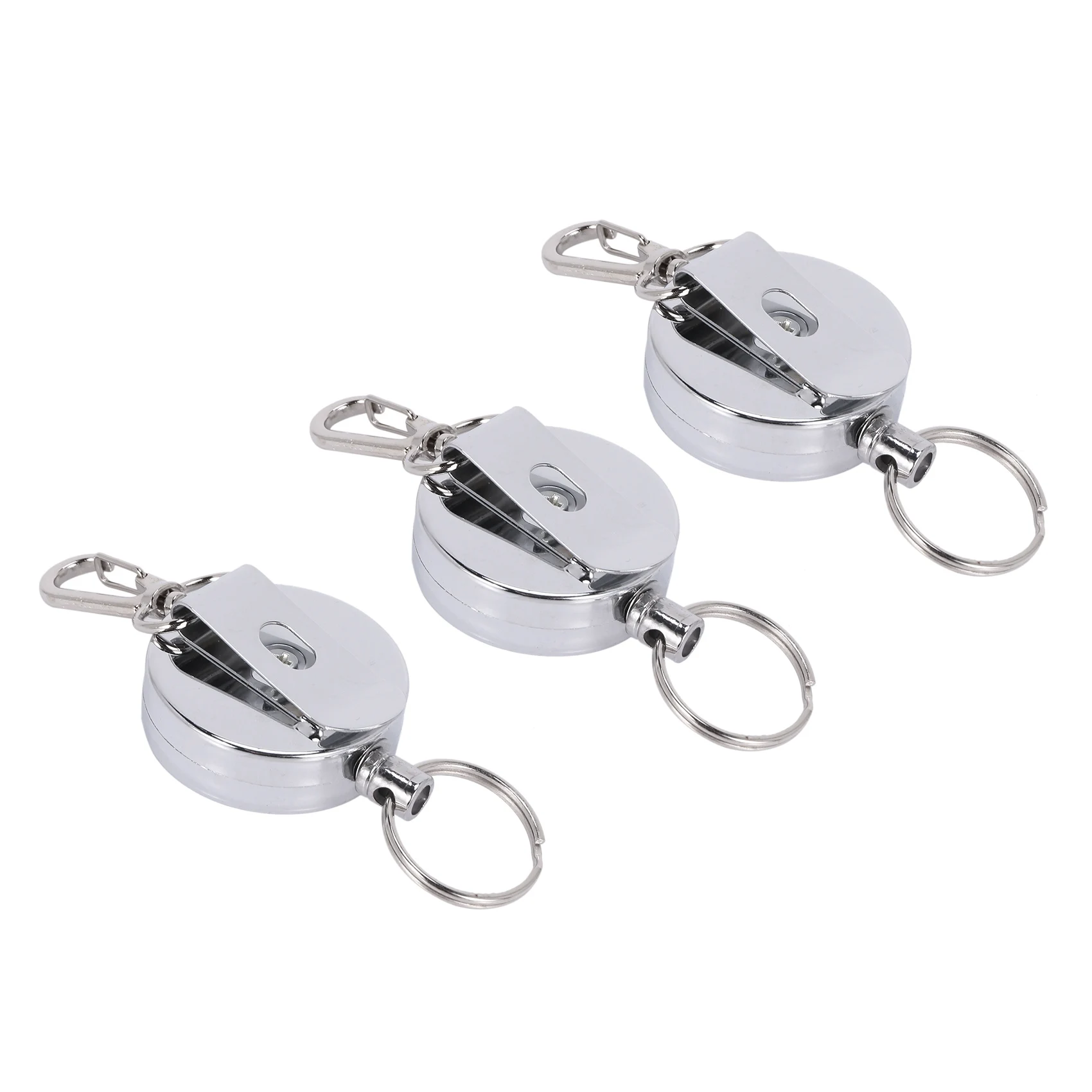 A72P 3 Pcs Stainless Silver Retractable Key Chain Keyring Heavy Duty Steel