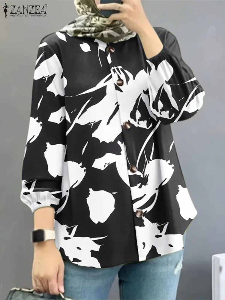

ZANZEA Women Vintage Muslim Tops Autumn Long Sleeve Buttons Shirt Eid Mubarek Abaya Turkey Blusas Bohemian Floral Printed Blouse