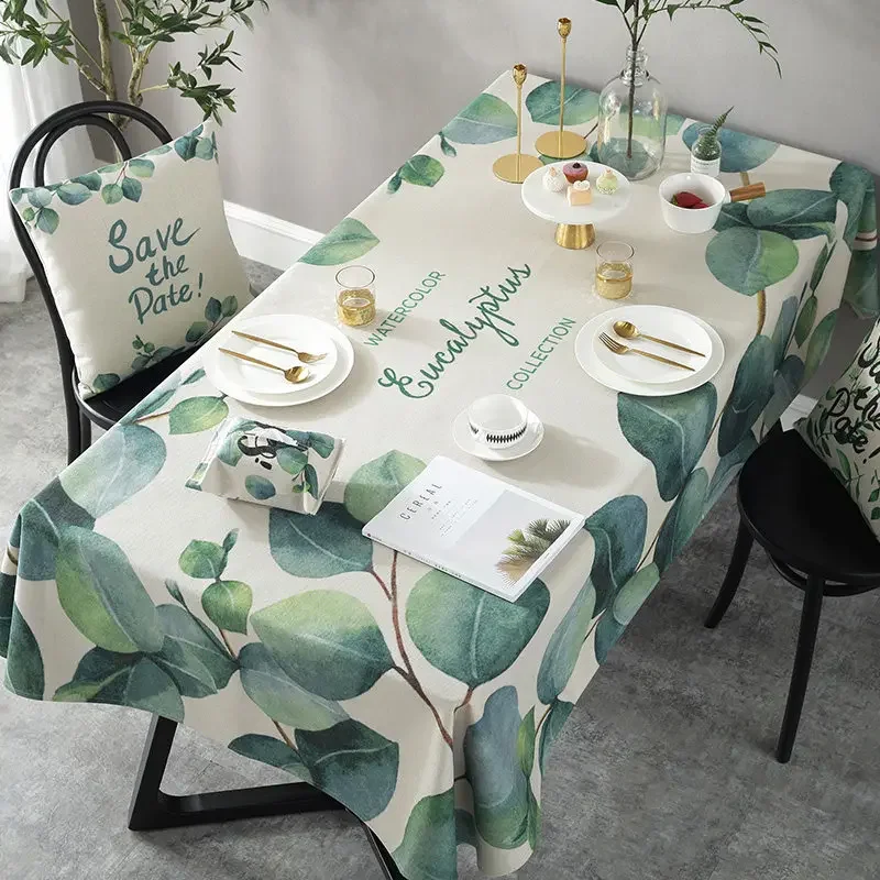 Northern European Green Vegetation Eucalyptus Leaf Tablecloth Tablecloth Table Cloth Cover Towel