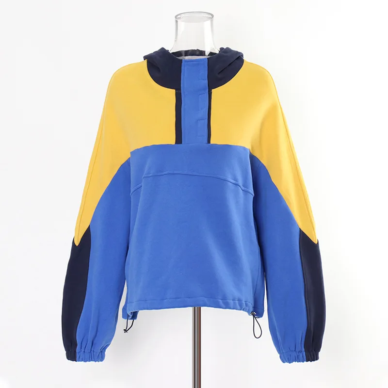 ZAMOR Women's 2026 Summer New Casual Fashion Niche Design Sense Color Block Loose Versatile Hoodie Pullover Sweatshirt