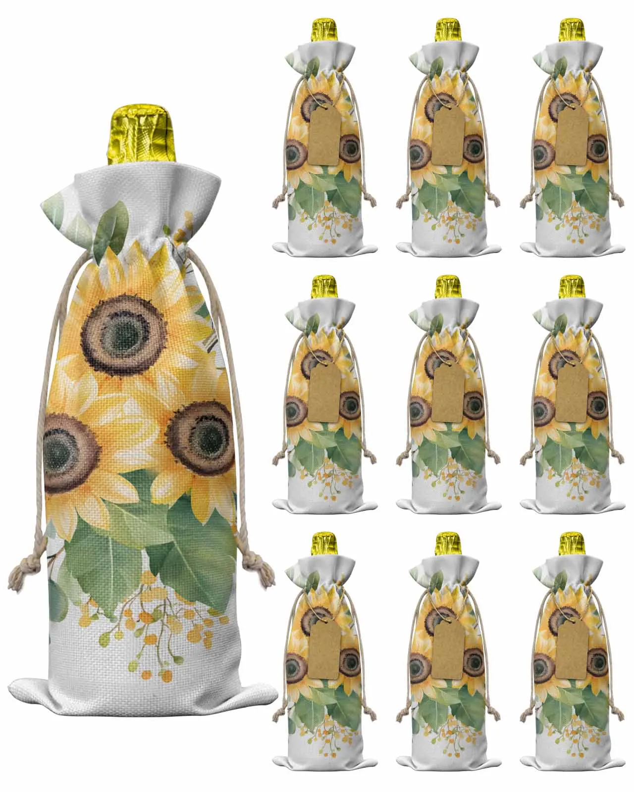

10pcs Wine Bottle Covers Modernism Sunflower Plant Wine Holder Carrier Packaging Bag Wedding Party Decor Gift