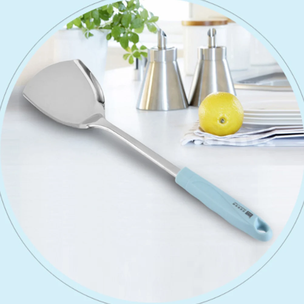 

Stainless Steel Pot Turner Blue Silver Non-Stick Kitchen Utensil Hangable Design Cookware Accessory For Home Restaurant